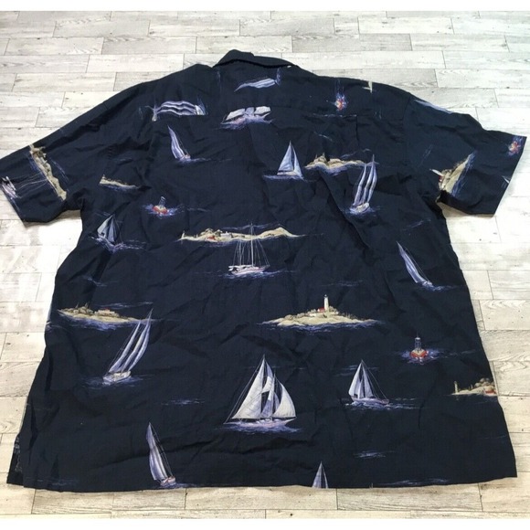 Nautica Men's XXL Navy Sailboat Print Camp Shirt Button Up Short Sleeve - Picture 3 of 10